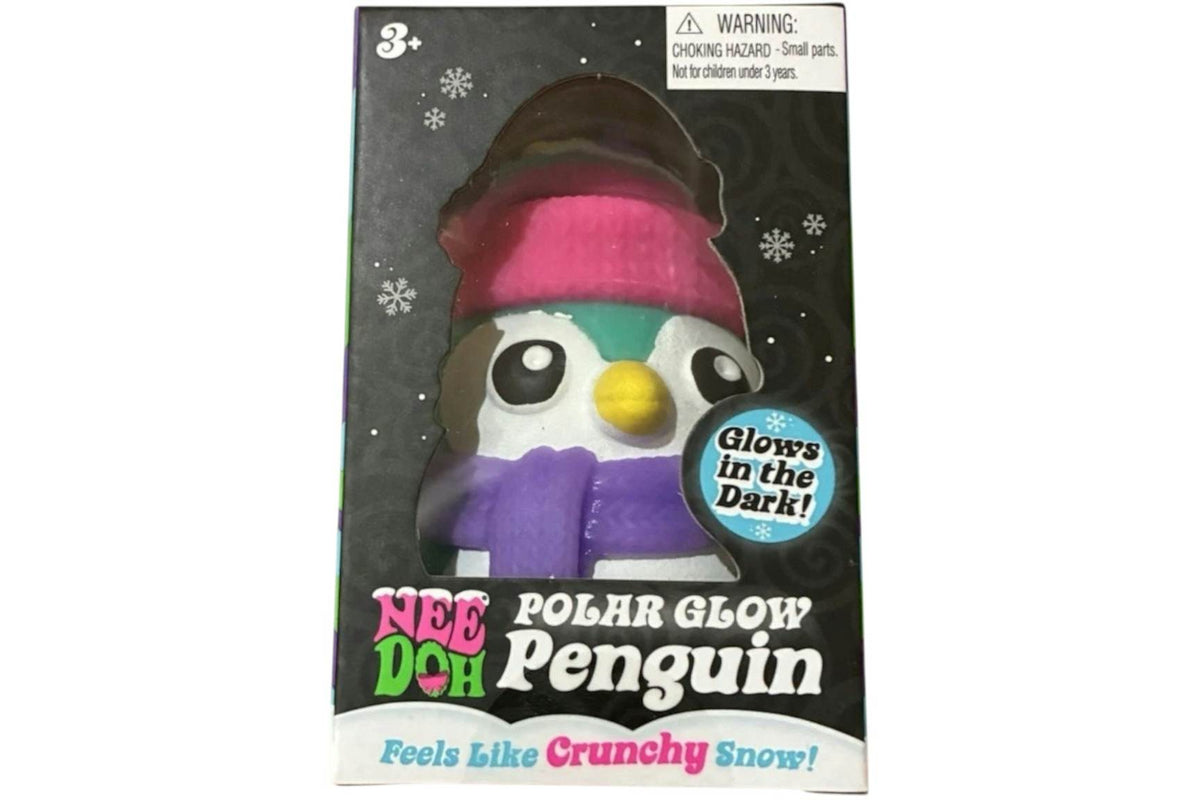 NeeDoh Polar Glow Penguin (Glow in the Dark Sticker) Squishy Fidget Toy Blue