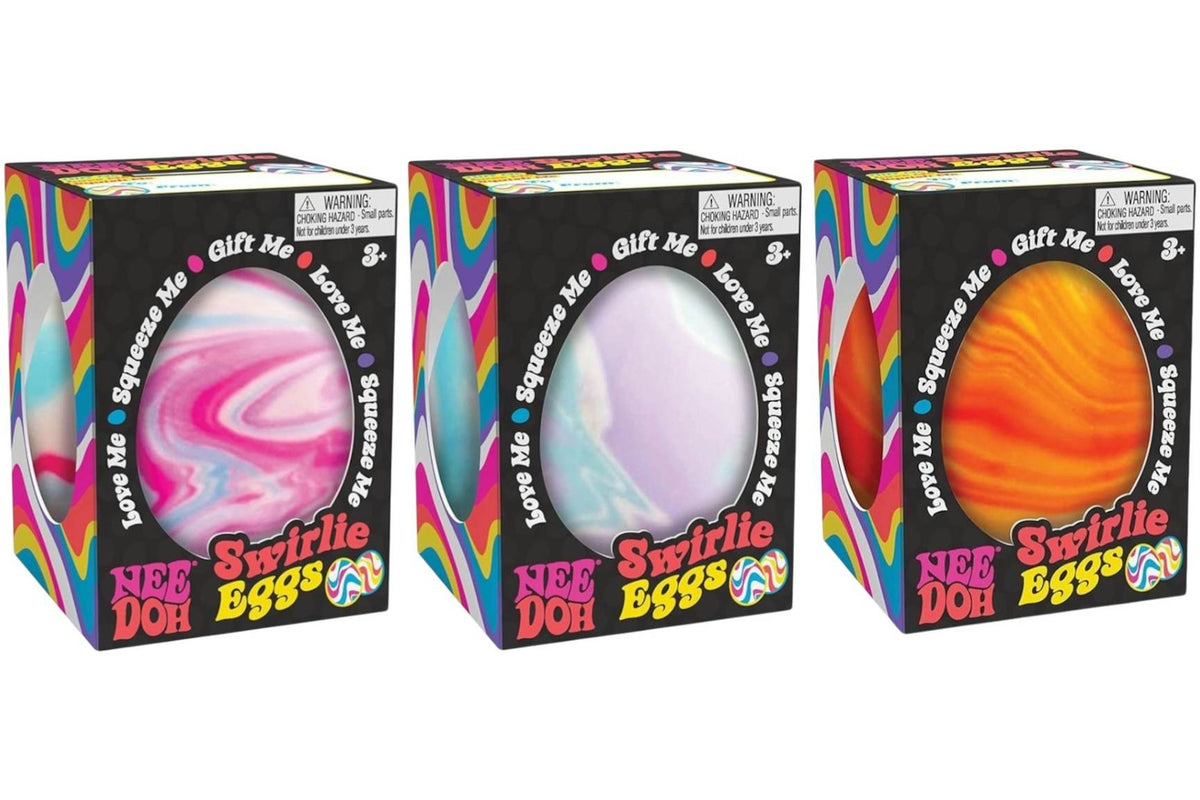 NeeDoh Swirlie Egg Squishy Fidget Toy 3x Lot Orange/Purple/Pink